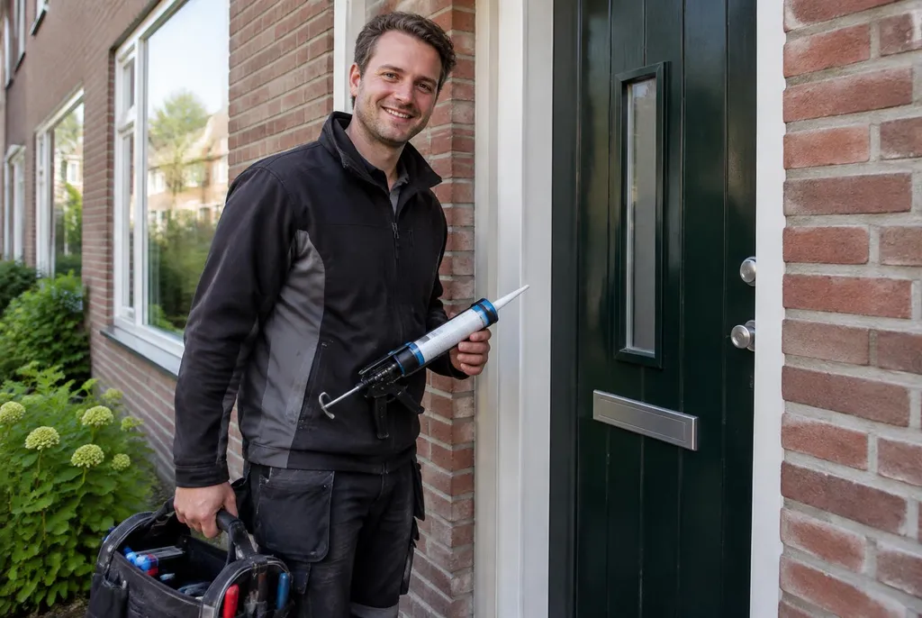Vakman van Kitbedrijf Bodegraven bij de voordeur van een woning